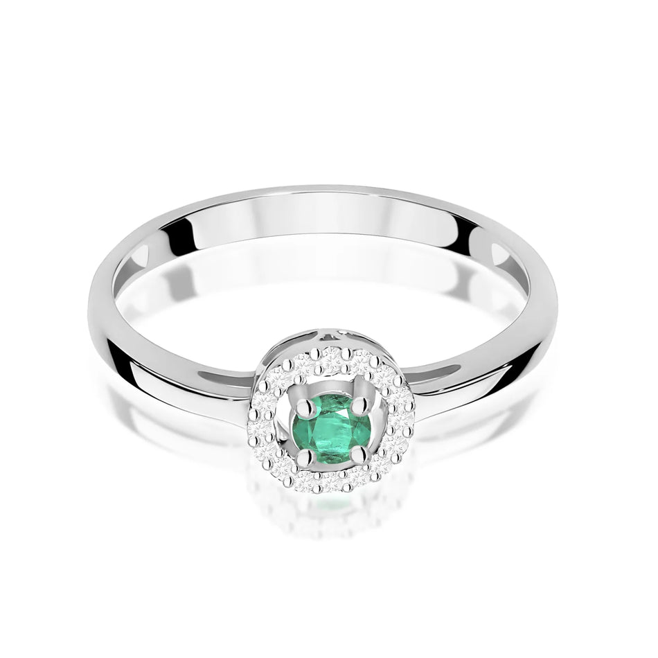Prsteň z bieleho zlata so smaragdom 0,15 ct a diamantmi 0,08 ct