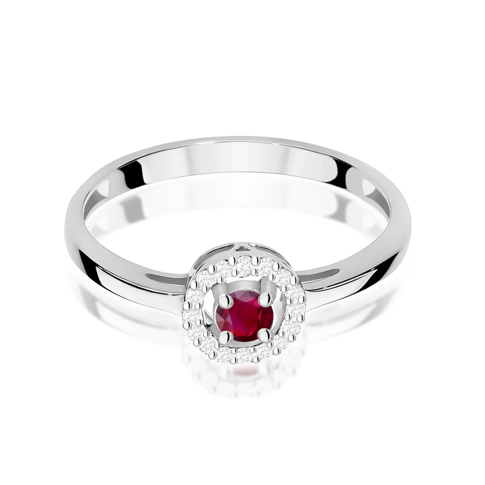 Prsteň z bieleho zlata s 0,15 ct rubínom a 0,08 ct diamantmi