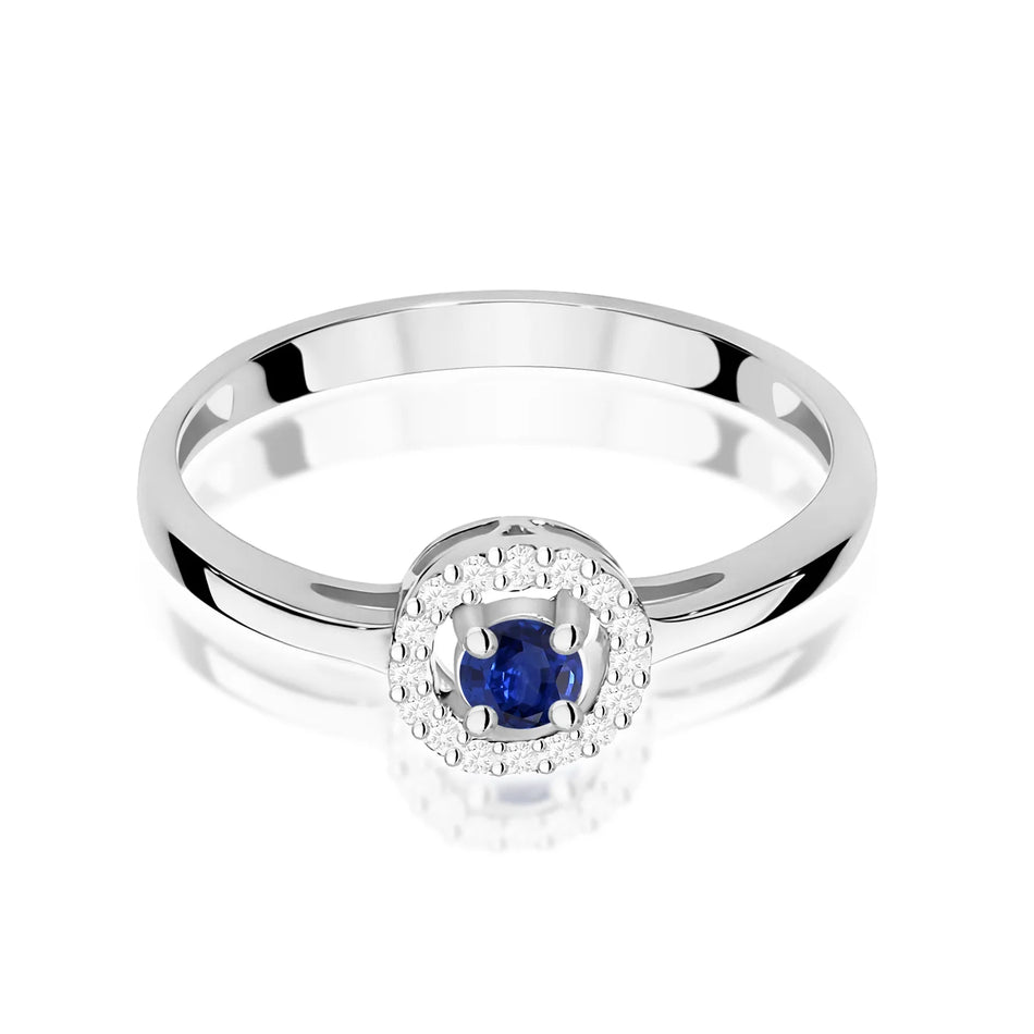 Prsteň z bieleho zlata s 0,15 ct zafírom a 0,08 ct diamantmi