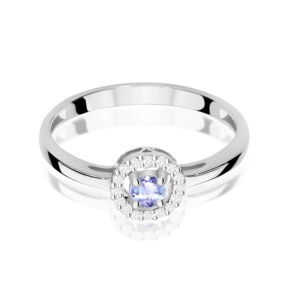 Prsteň z bieleho zlata s 0,15 ct tanzanitom a 0,08 ct diamantmi