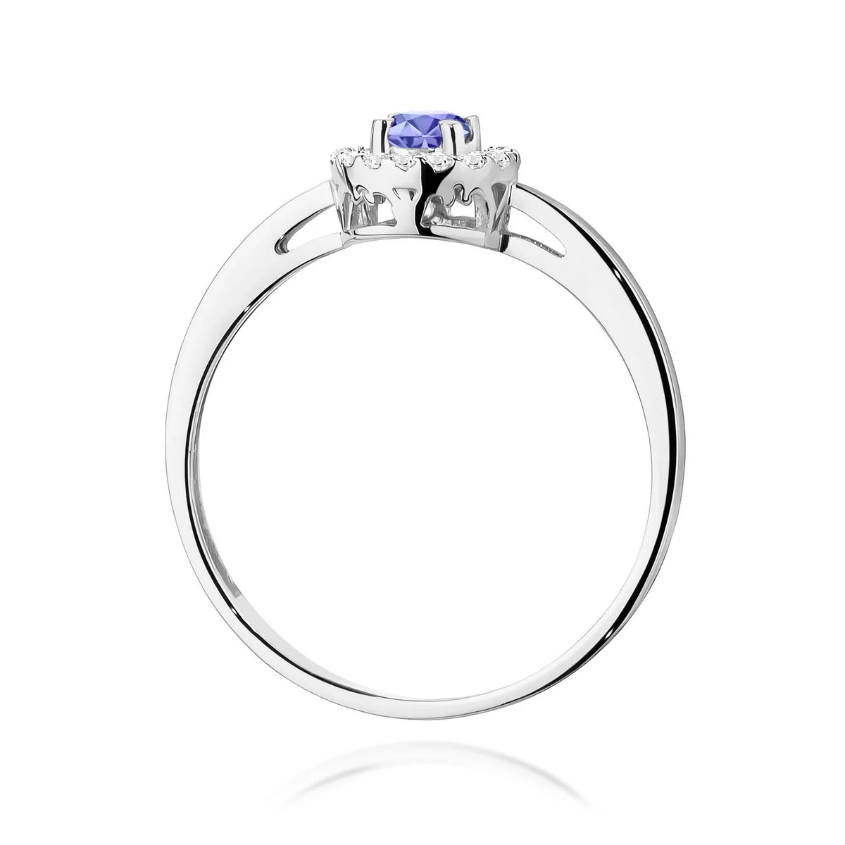 Zaoblený štvorcový prsteň z bieleho 14k zlata s tanzanitom 0,15 ct a diamantmi 0,08 ct