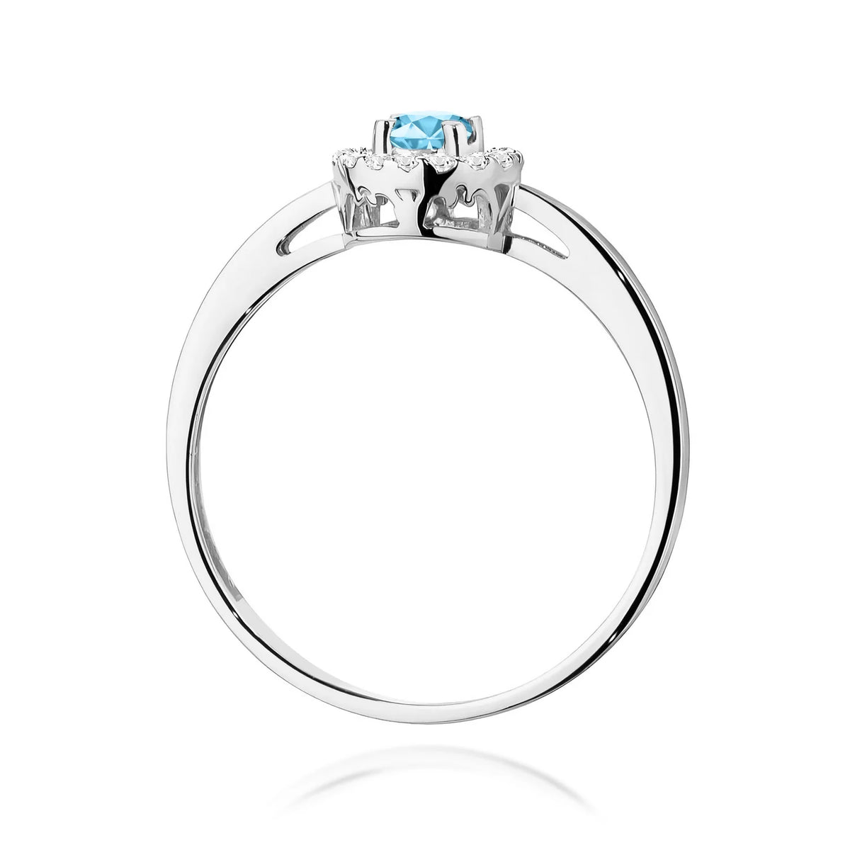 Okrúhly štvorcový prsteň z bieleho 14k zlata s topásom Swiss Blue 0,15 ct a diamantmi 0,08 ct