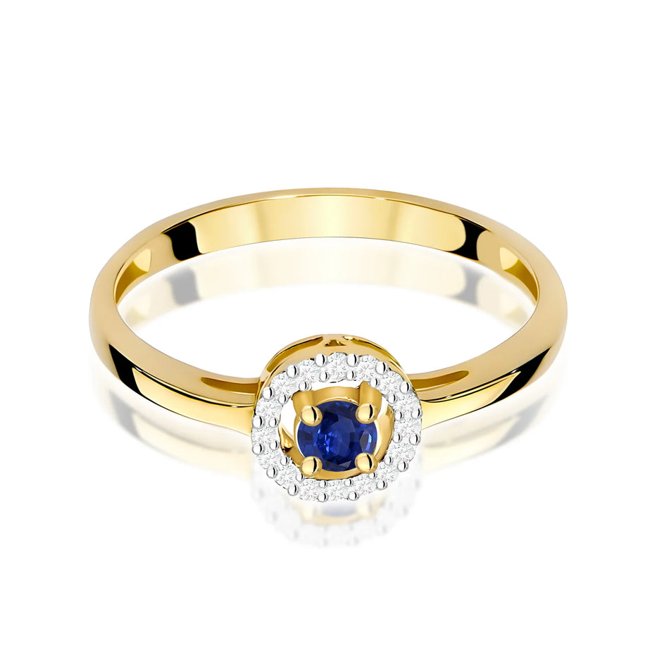 Zlatý prsteň so zafírom 0,15 ct a diamantmi 0,08 ct