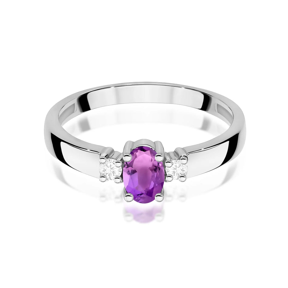 White Gold Ring with 0.40ct Amethyst and 0.08ct Diamonds