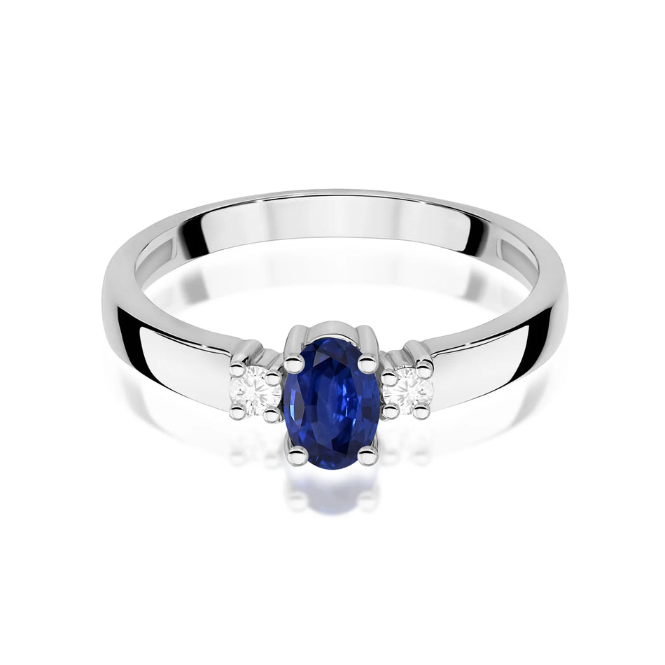 Prsteň z bieleho zlata so zafírom 0,70 ct a diamantmi 0,08 ct