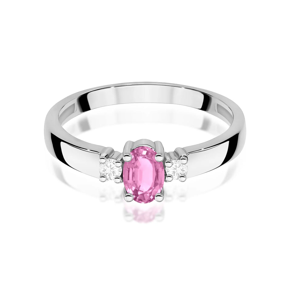 White Gold Ring with 0.45ct Pink Sapphire and 0.08ct Diamonds
