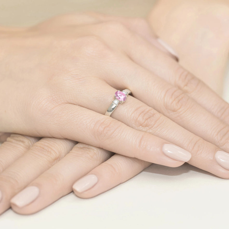 White Gold Ring with 0.45ct Pink Sapphire and 0.08ct Diamonds