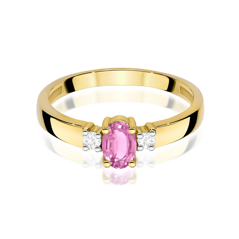 Zlatý prsteň s ružovým zafírom 0,45 ct a diamantmi 0,08 ct