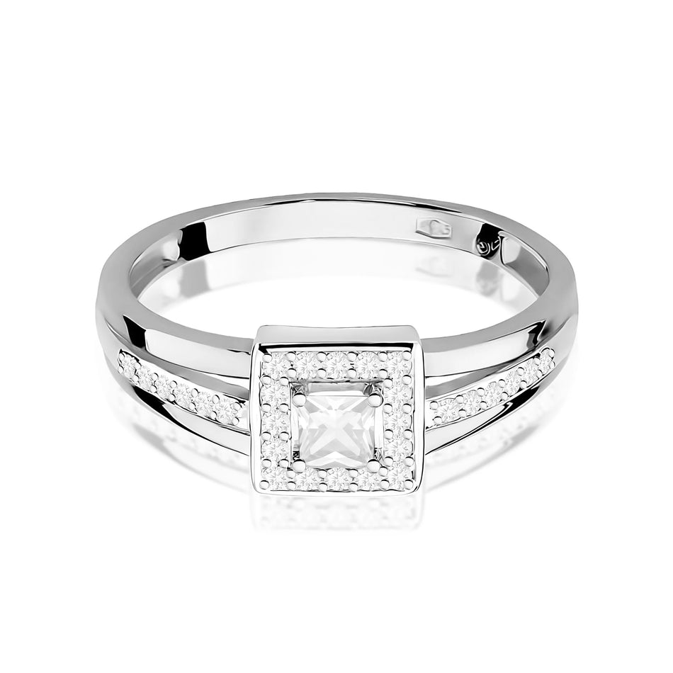 Prsteň z bieleho zlata – lab-grown diamant Princess s hmotnosťou 0,15 ct, doplnený 28 × 0,005 ct lab-grown diamantmi