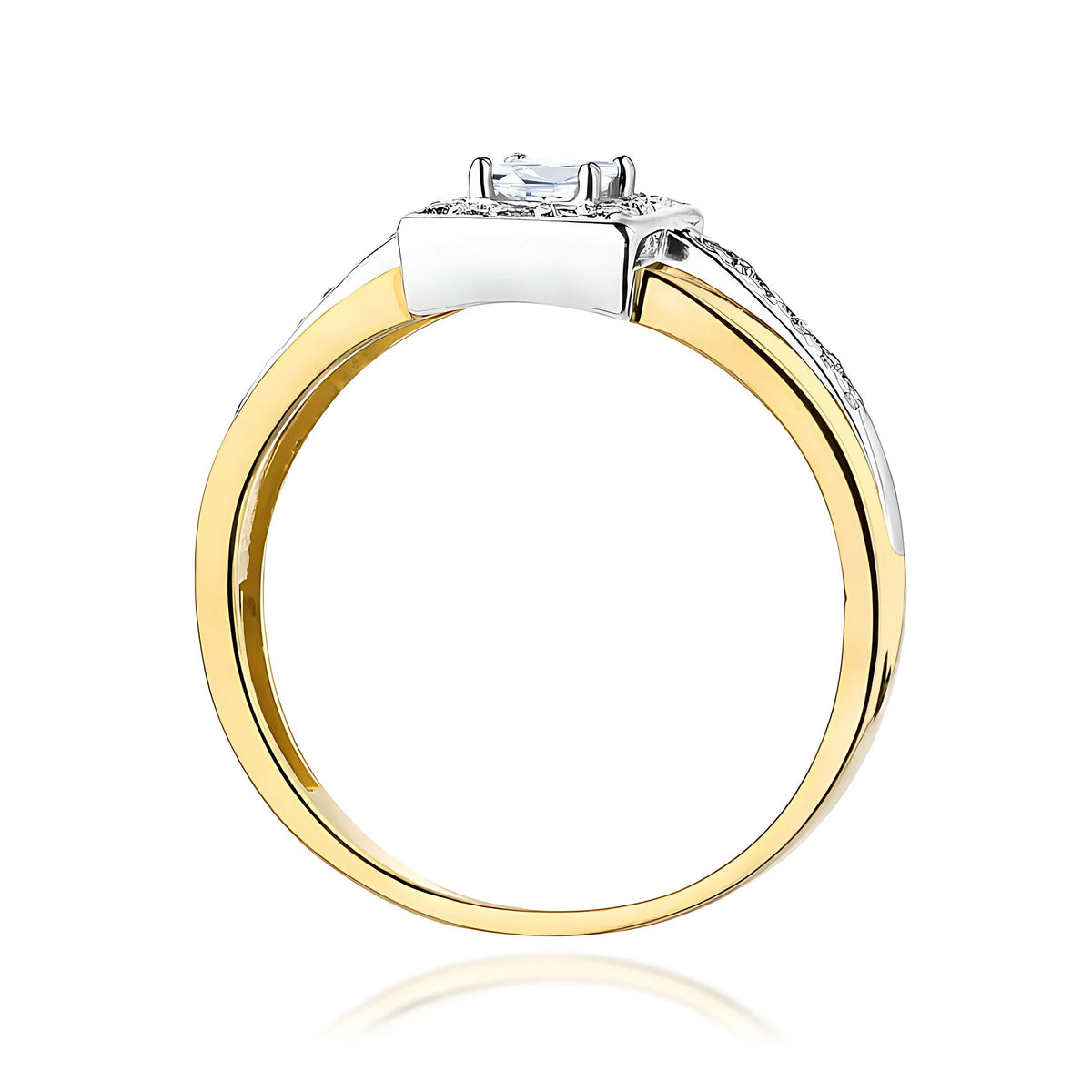 Prsteň zo žltého zlata – lab-grown diamant Princess s hmotnosťou 0,15 ct, doplnený 28 × 0,005 ct lab-grown diamantmi
