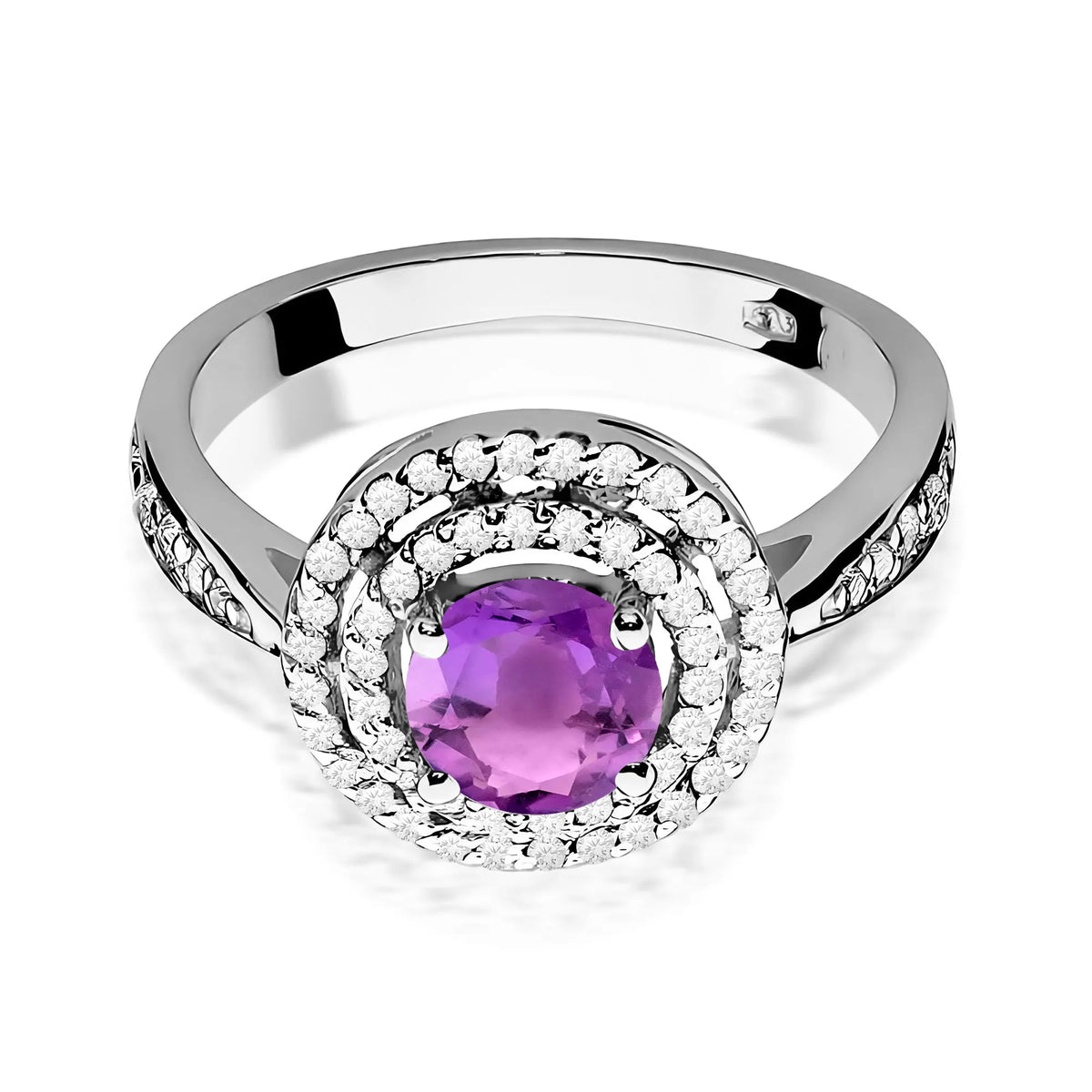 zlatý prsteň s 0,90 ct ametystom a 0,374 ct diamantmi w0274-amv-01