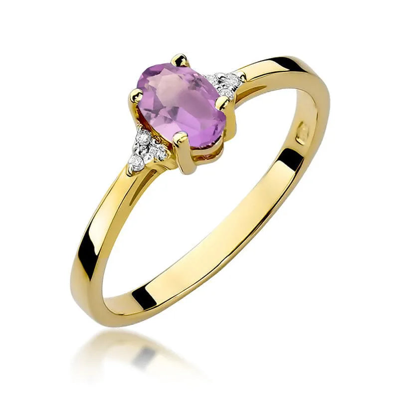 zlatý prsteň s 0,40 ct ametystom a 0,052 ct diamantmi w0301-amv-01