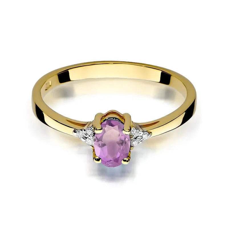 zlatý prsteň s 0,40 ct ametystom a 0,052 ct diamantmi w0301-amv-01