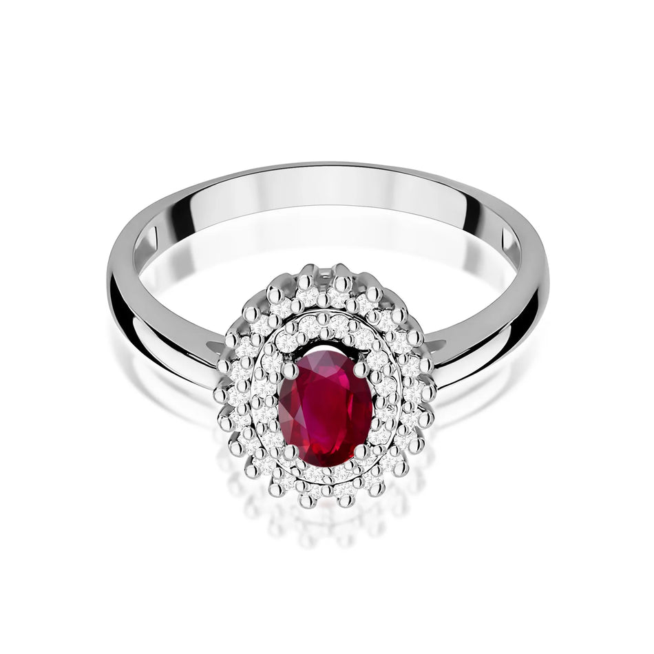 Prsteň z bieleho zlata s 0,60 ct rubínom a 0,195 ct diamantmi