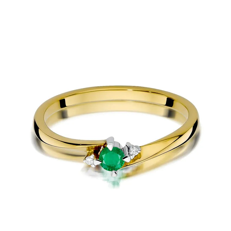 zlatý prsteň s 0,15 ct smaragdom a 0,017 ct diamantmi w0346-emg-01