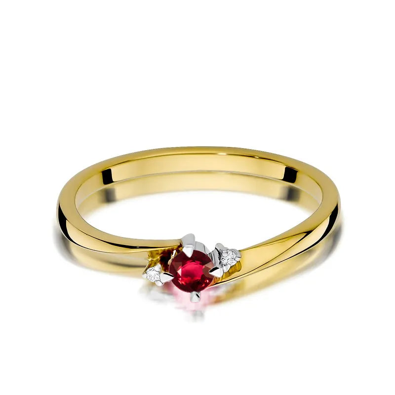 zlatý prsteň s 0,15 ct rubínom a 0,017 ct diamantmi w0346-rur-01