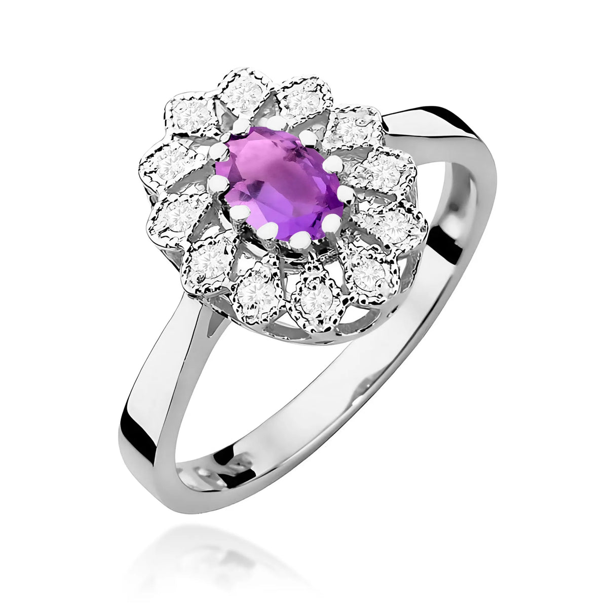 zlatý prsteň s 0,40 ct ametystom a 0,103 ct diamantmi w0354-amv-01