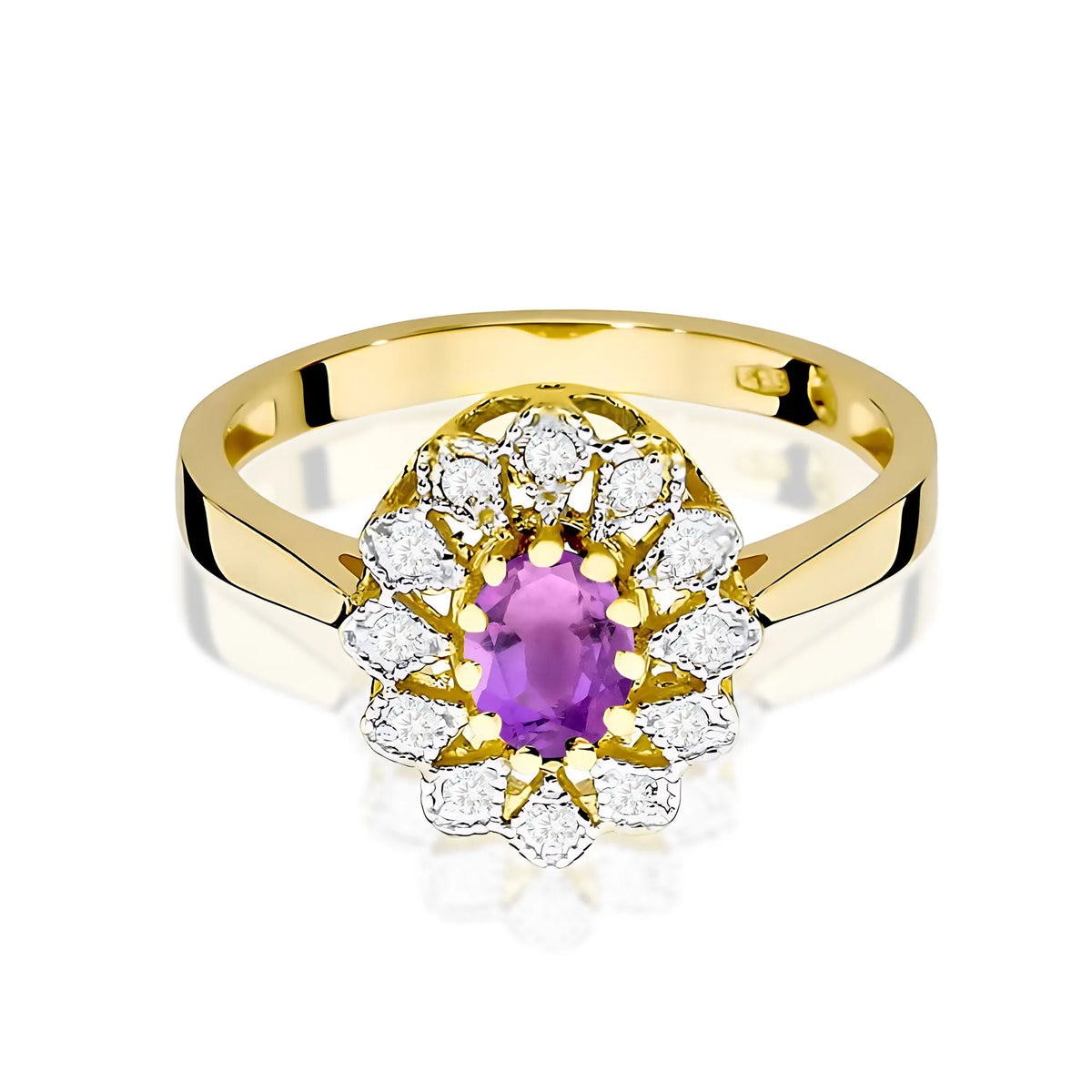 zlatý prsteň s 0,40 ct ametystom a 0,103 ct diamantmi w0354-amv-01