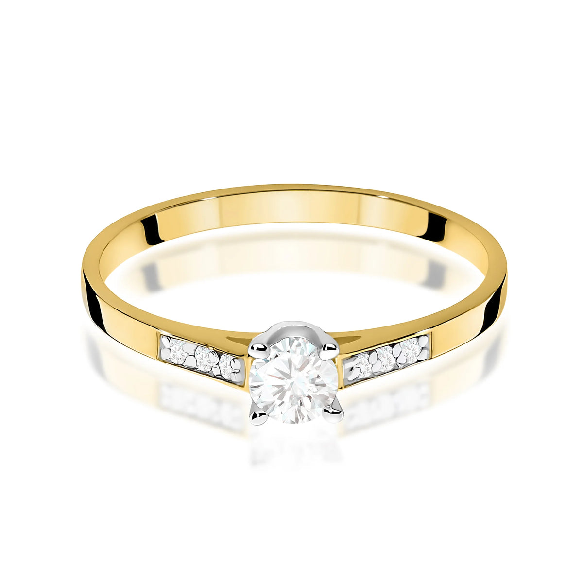 Prsteň zo žltého zlata s lab-grown diamantmi 0,15 ct a 0,06 ct