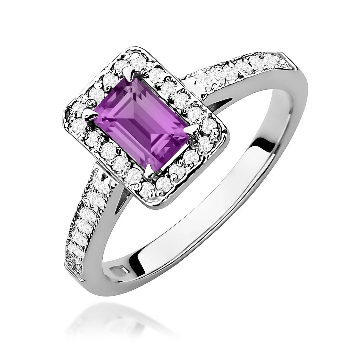 zlatý prsteň s 0,50 ct ametystom a 0,22 ct diamantmi w0422-amv-01