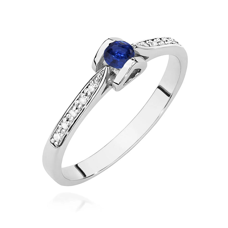 Prsteň z bieleho zlata s 0,15 ct zafírom a 0,05 ct diamantmi