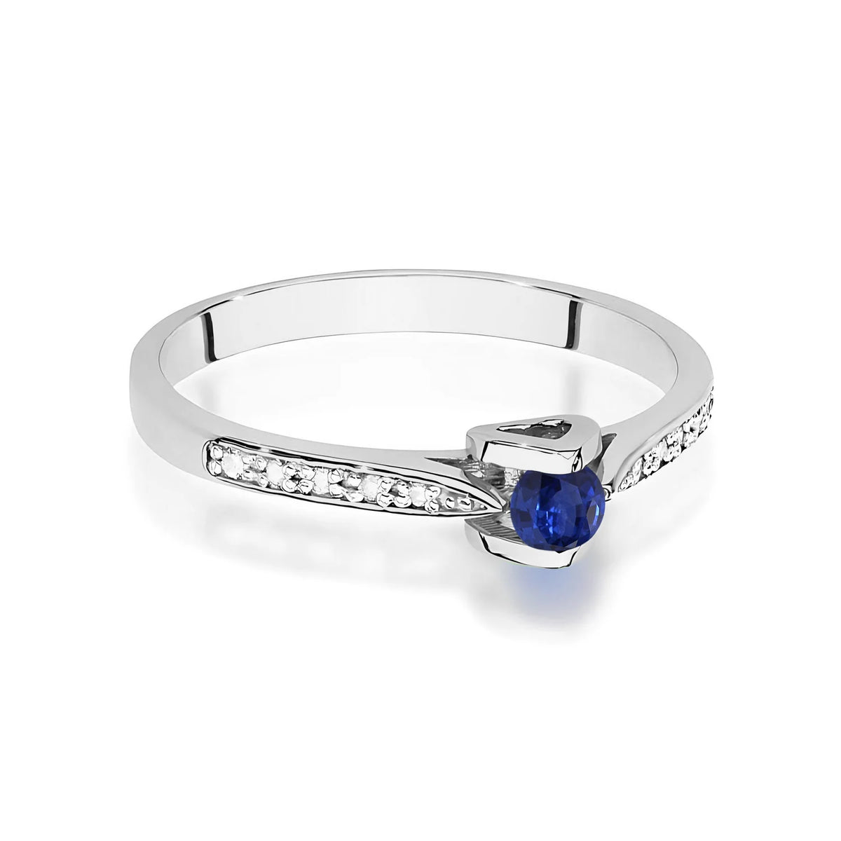 Prsteň z bieleho zlata s 0,15 ct zafírom a 0,05 ct diamantmi