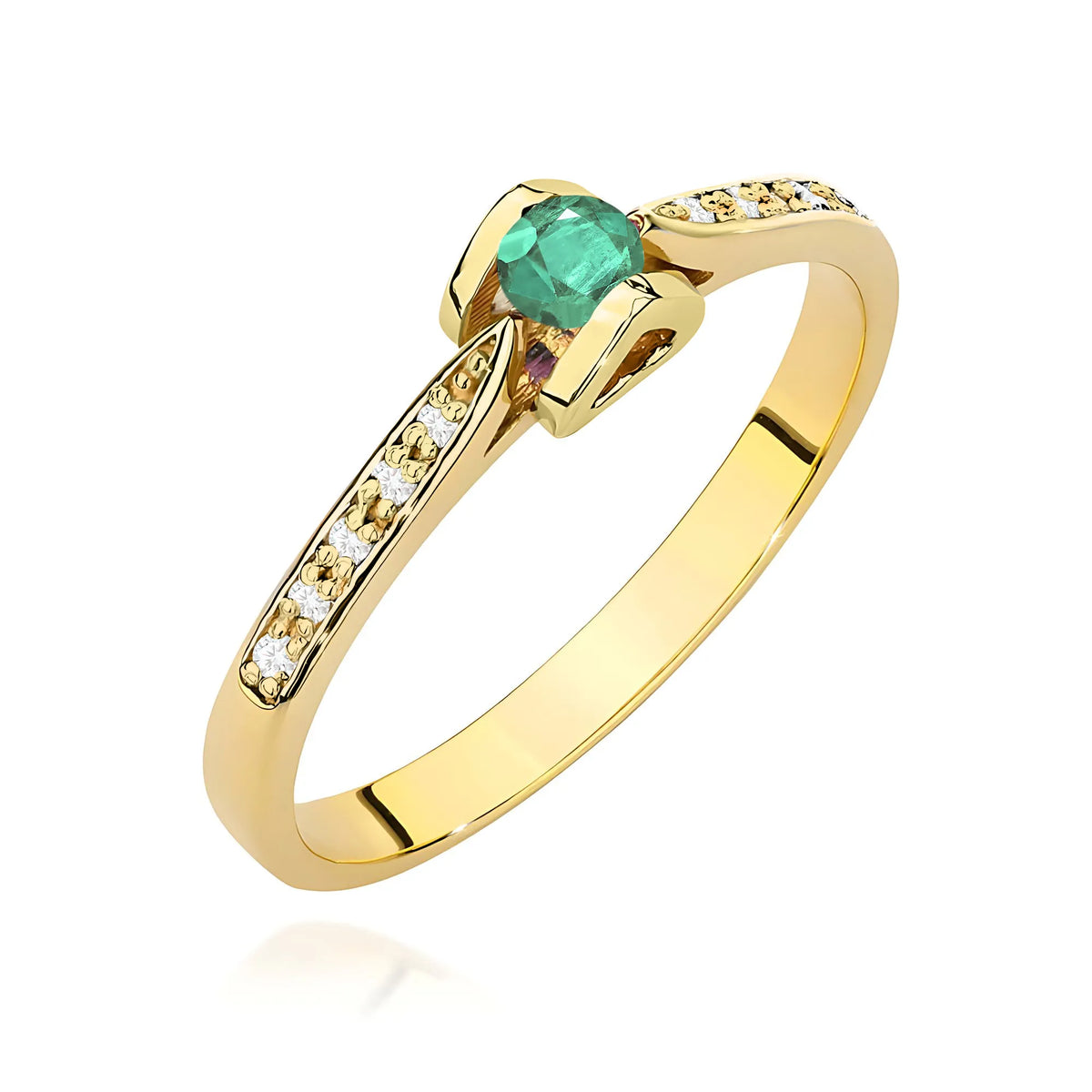 zlatý prsteň s 0,15 ct smaragdom a 0,05 ct diamantmi w0435-emg-01