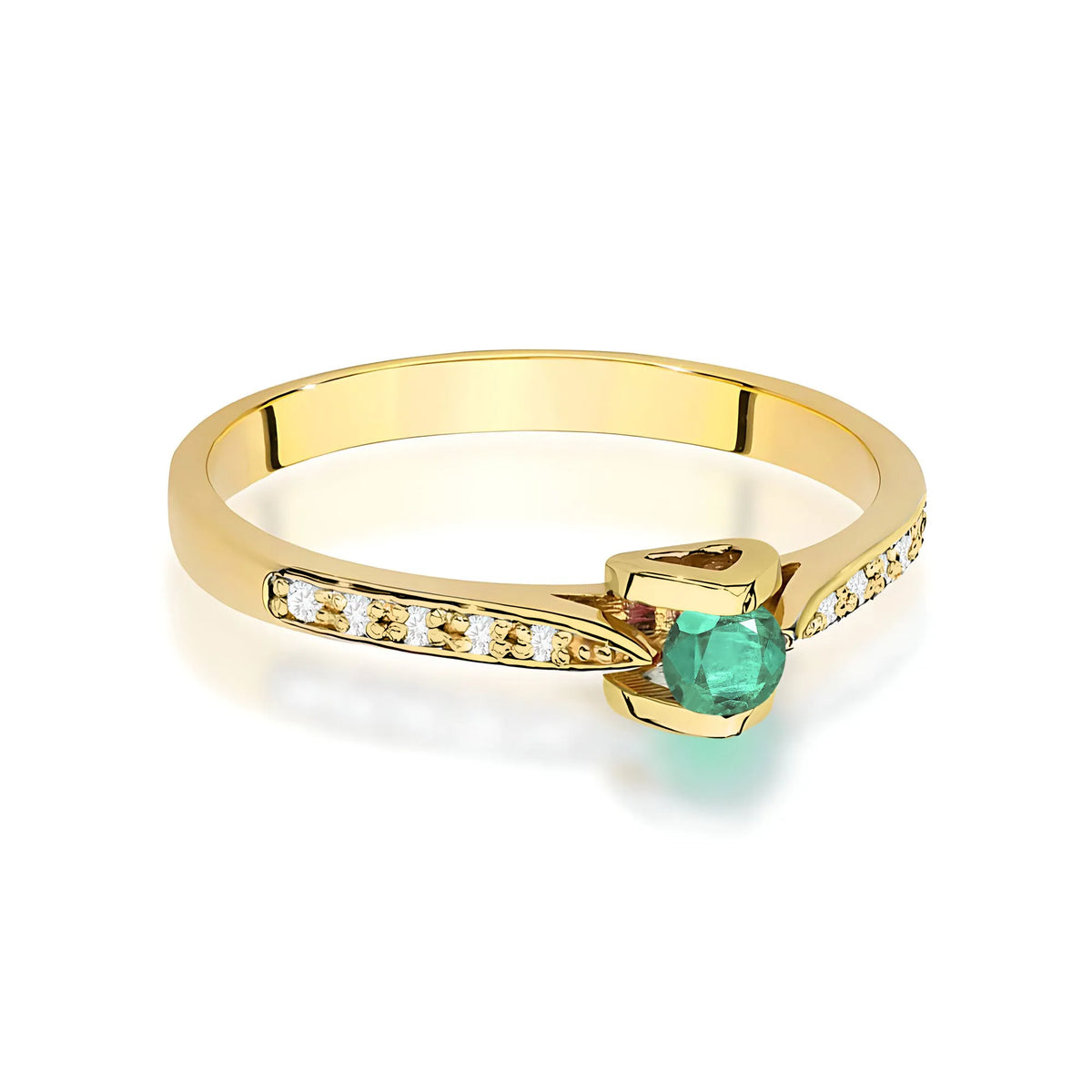 zlatý prsteň s 0,15 ct smaragdom a 0,05 ct diamantmi w0435-emg-01
