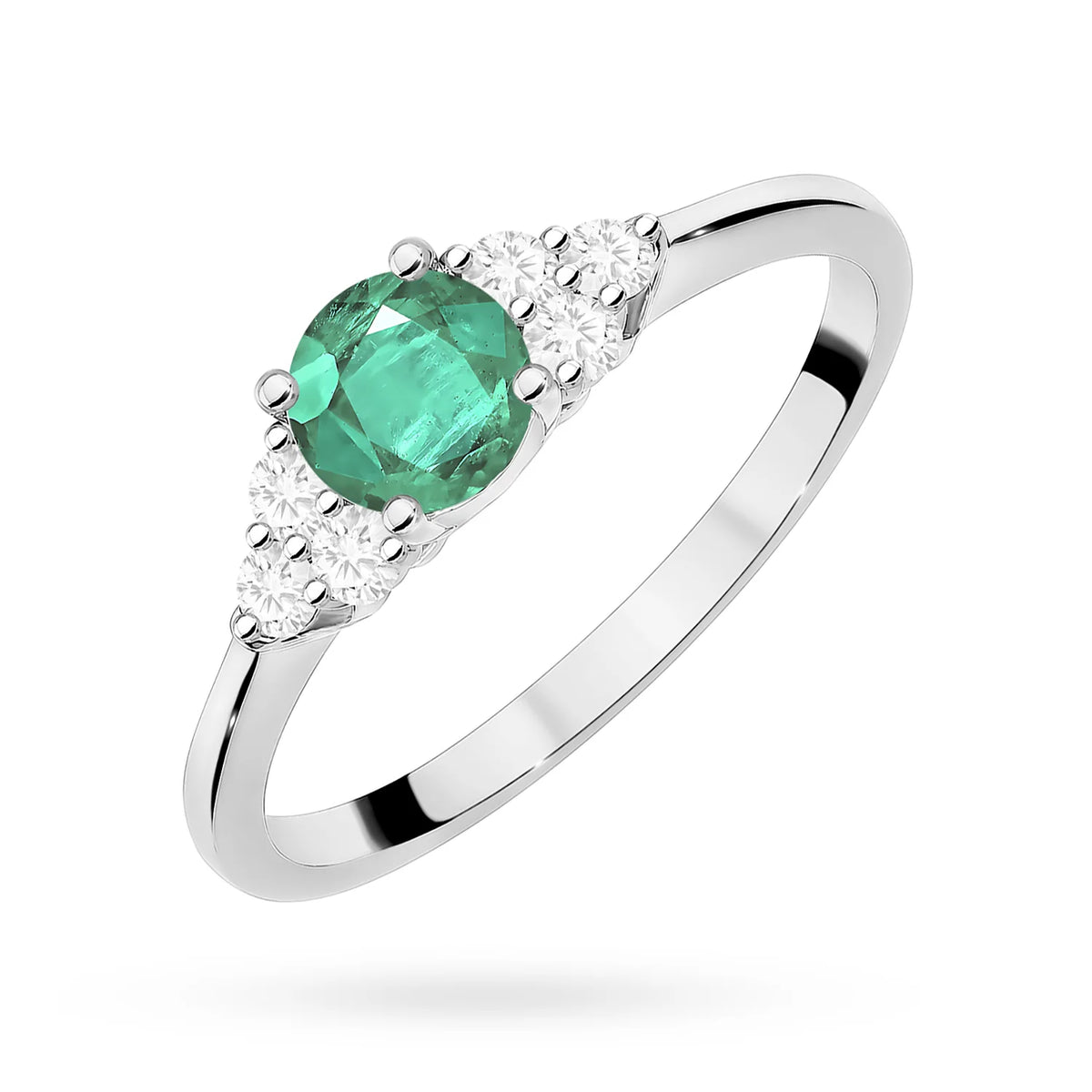 Diamantový prsteň z bieleho 14k zlata so smaragdom 0,50 ct a diamantmi 0,18 ct