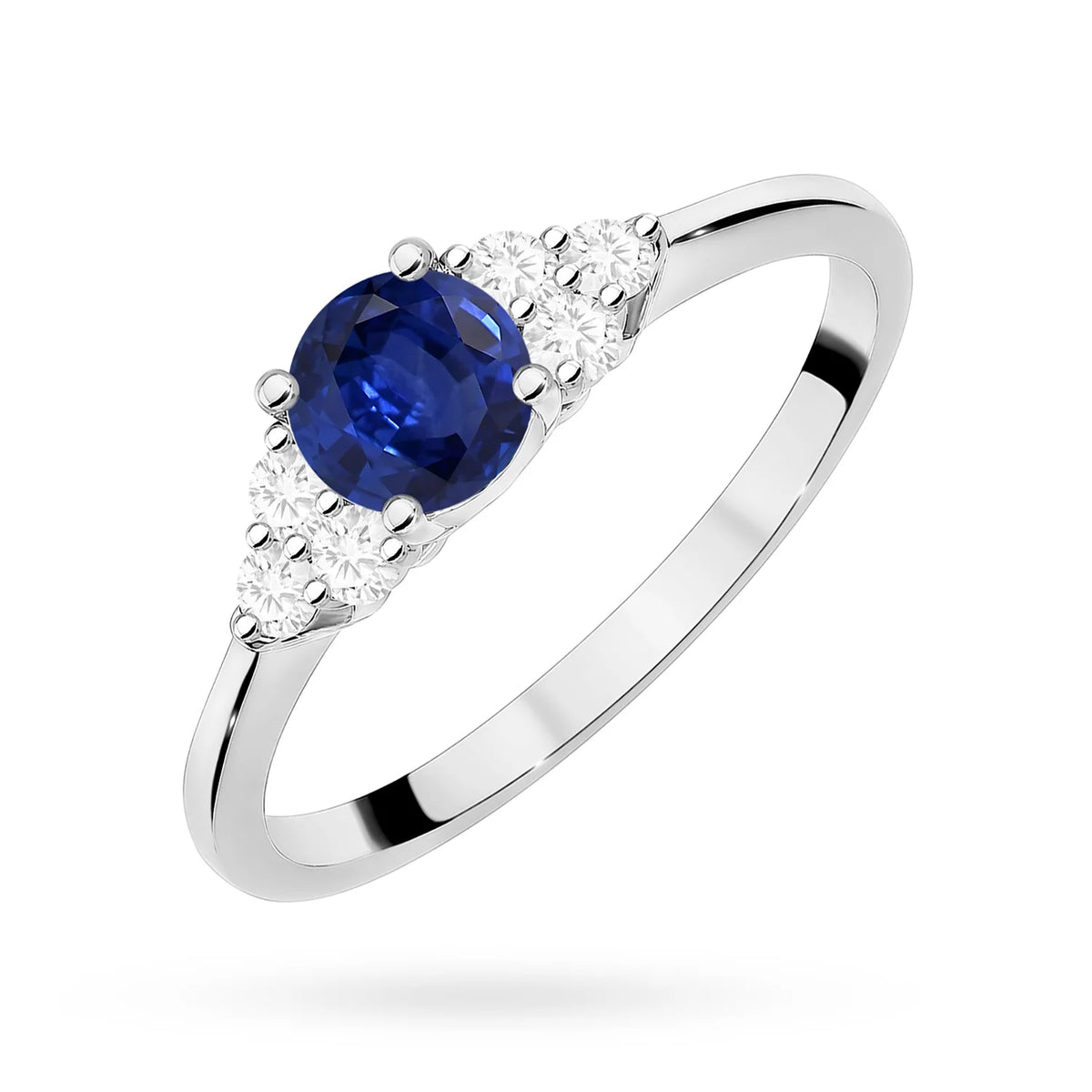Postranný prsteň s diamantom z bieleho 14k zlata s modrým zafírom 0,50 ct a diamantmi 0,18 ct