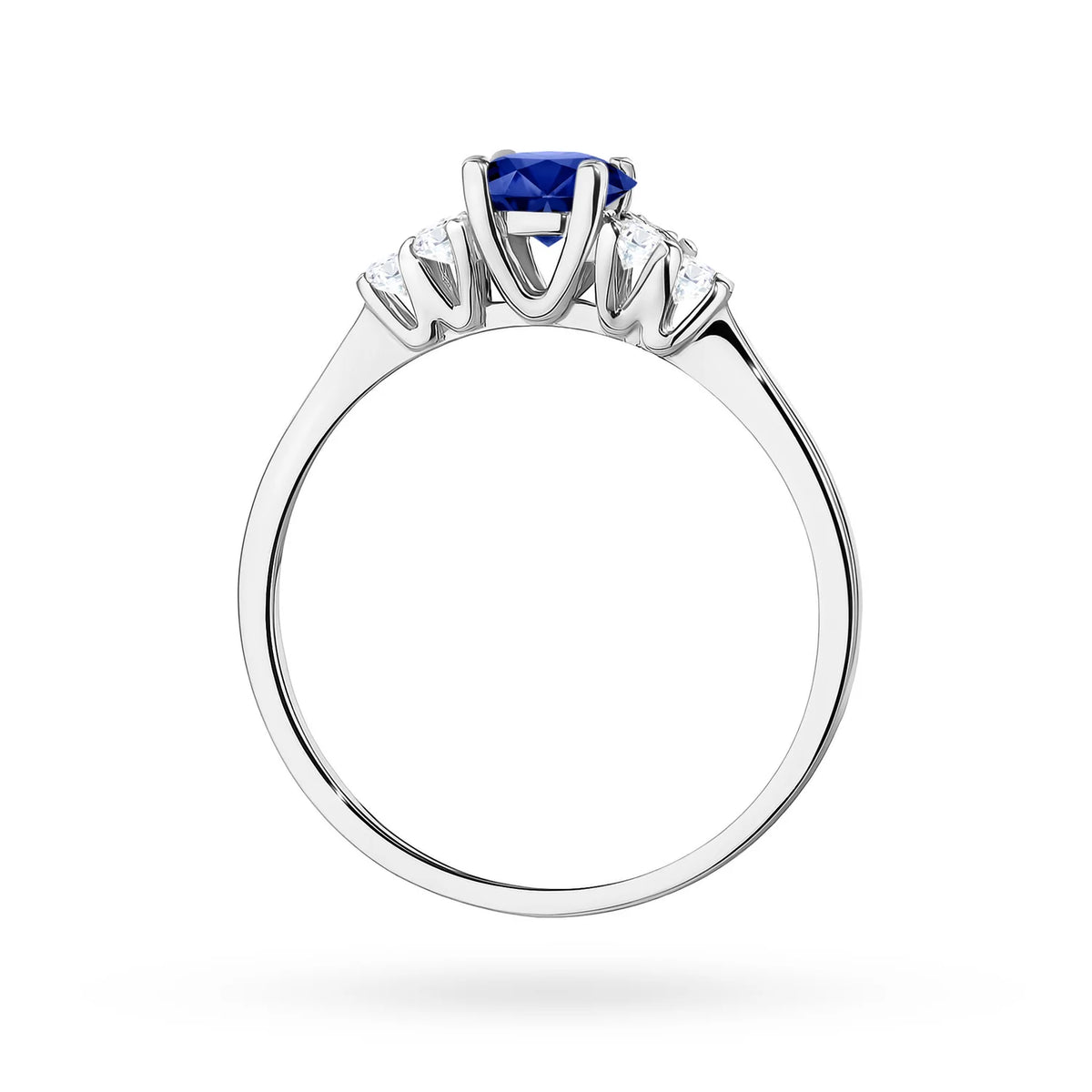 Postranný prsteň s diamantom z bieleho 14k zlata s modrým zafírom 0,50 ct a diamantmi 0,18 ct