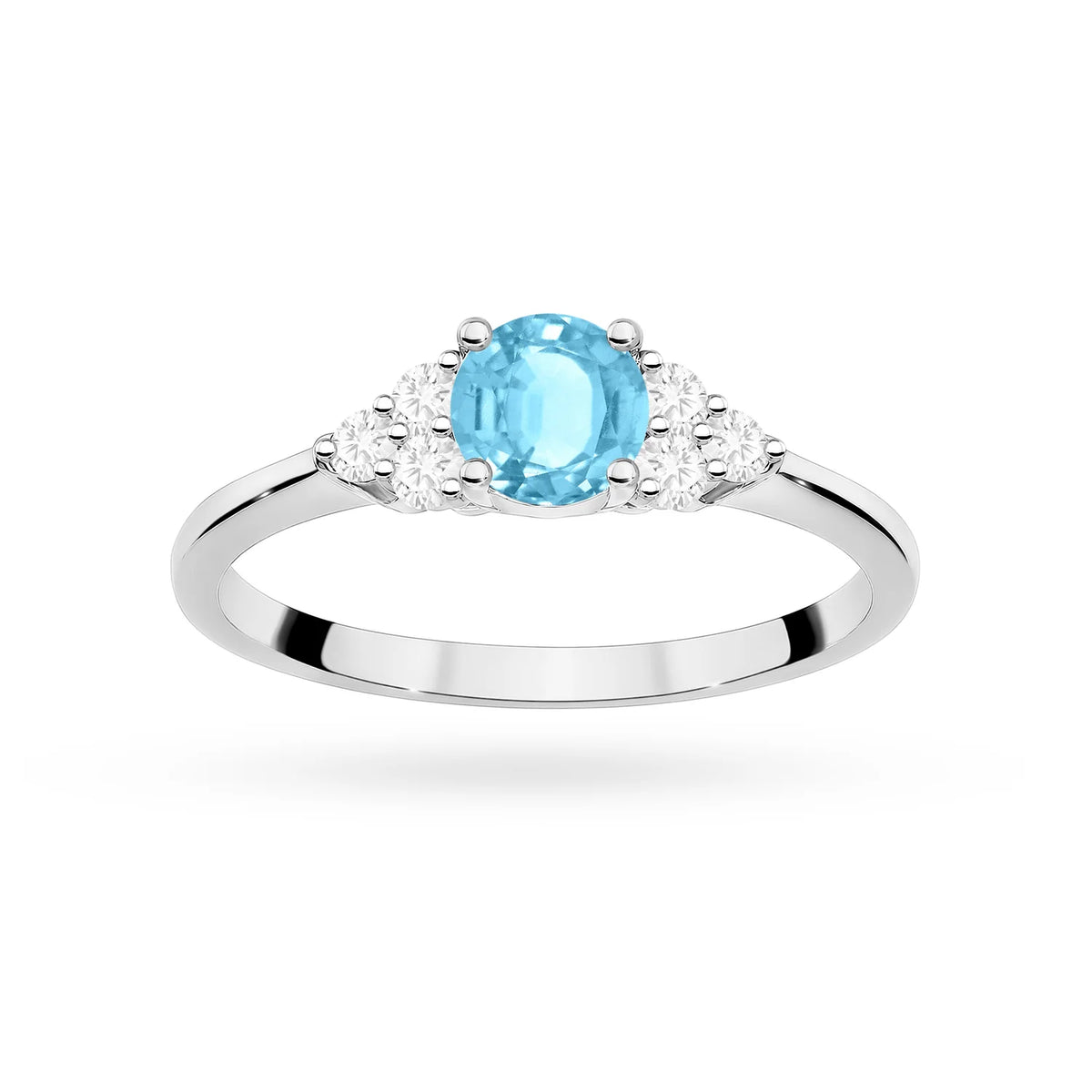 Postranný prsteň s diamantom z bieleho 14k zlata s topásom Swiss Blue 0,50 ct a diamantmi 0,18 ct
