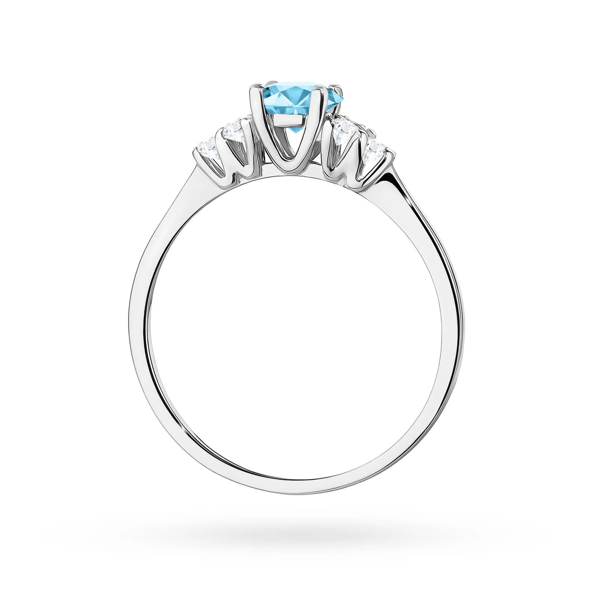 Postranný prsteň s diamantom z bieleho 14k zlata s topásom Swiss Blue 0,50 ct a diamantmi 0,18 ct