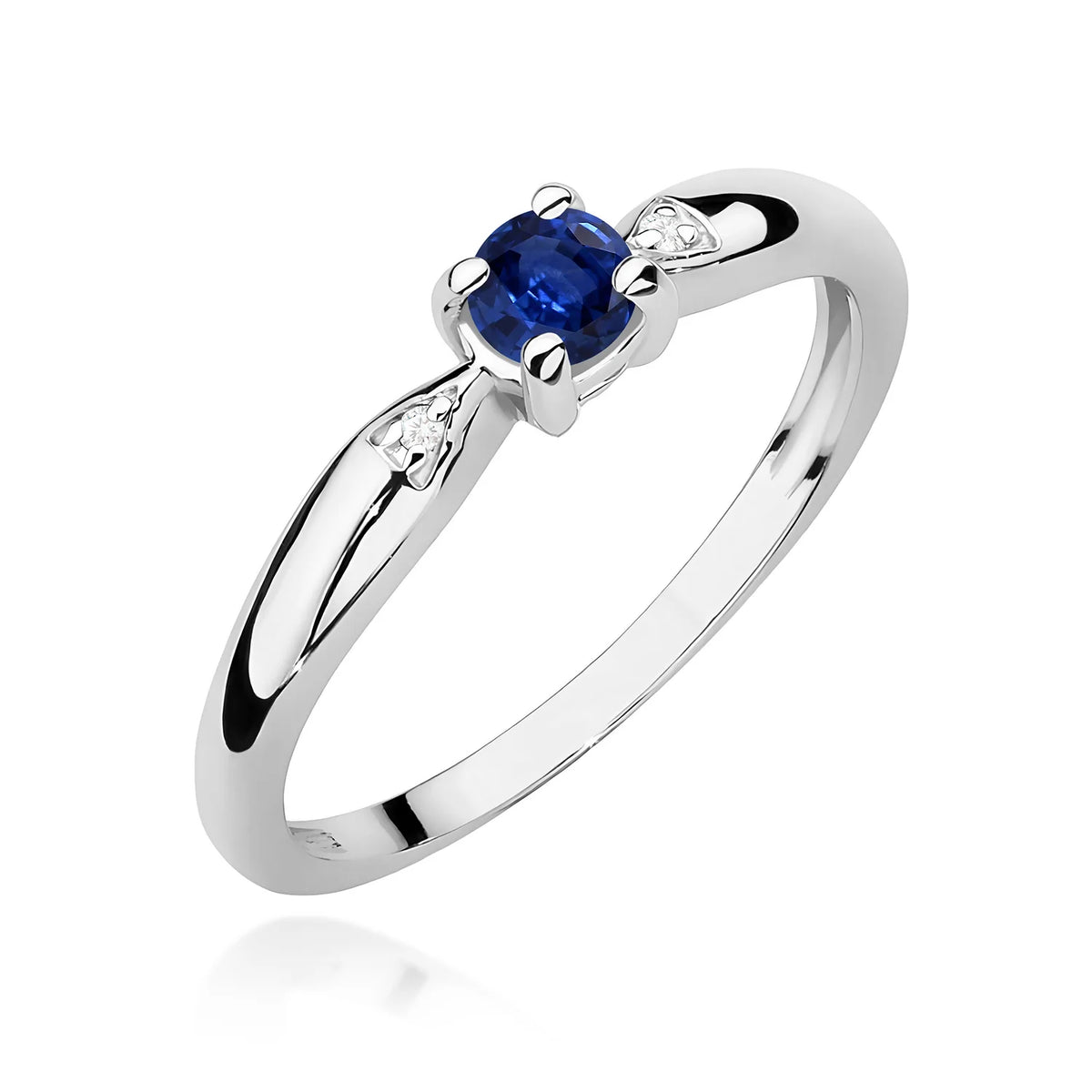 Prsteň z bieleho zlata s 0,15 ct zafírom a 0,01 ct diamantmi