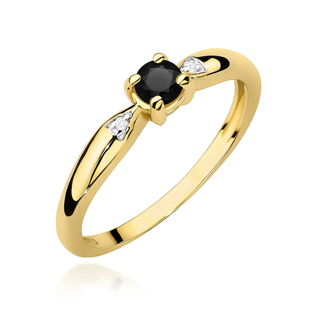 zlatý prsteň s 0,12 ct čiernym diamantom a 0,01 ct diamantmi w0469-dib-01