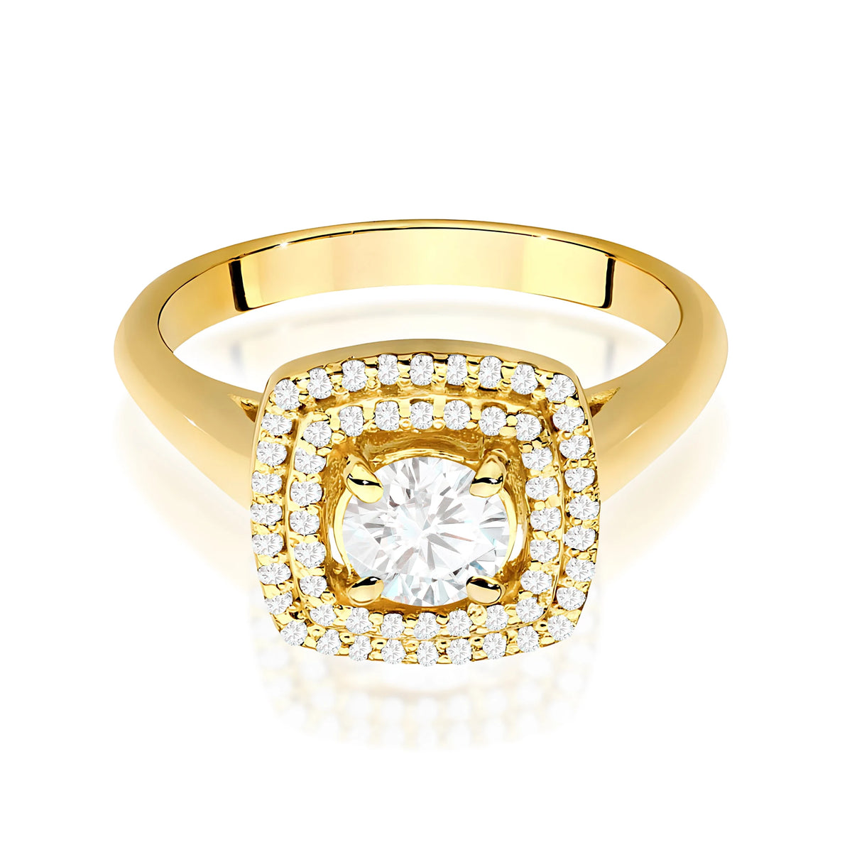 Prsteň zo žltého zlata s 0,50ct centrálnym lab-grown diamantom v bruse Round Cut a 0,28ct bočnými lab-grown diamantmi