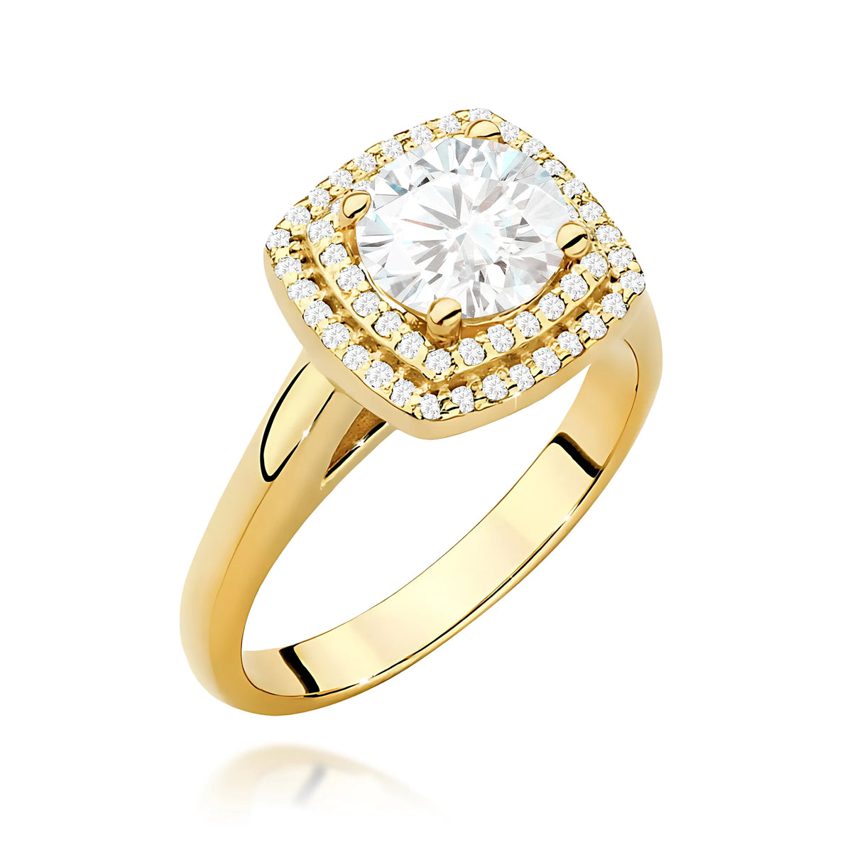 Prsteň zo žltého zlata s centrálnym lab-grown diamantom 1,00 ct v bruse Round Cut a postrannými lab-grown diamantmi 0,28 ct