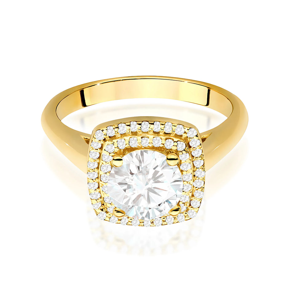 Yellow Gold Ring with Round 1,00ct Central and 0,28ct Sideline Lab-grown Diamonds
