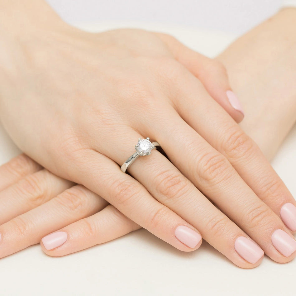 Prsteň z bieleho zlata s okrúhlym diamantom Lab-grown 1,00 ct