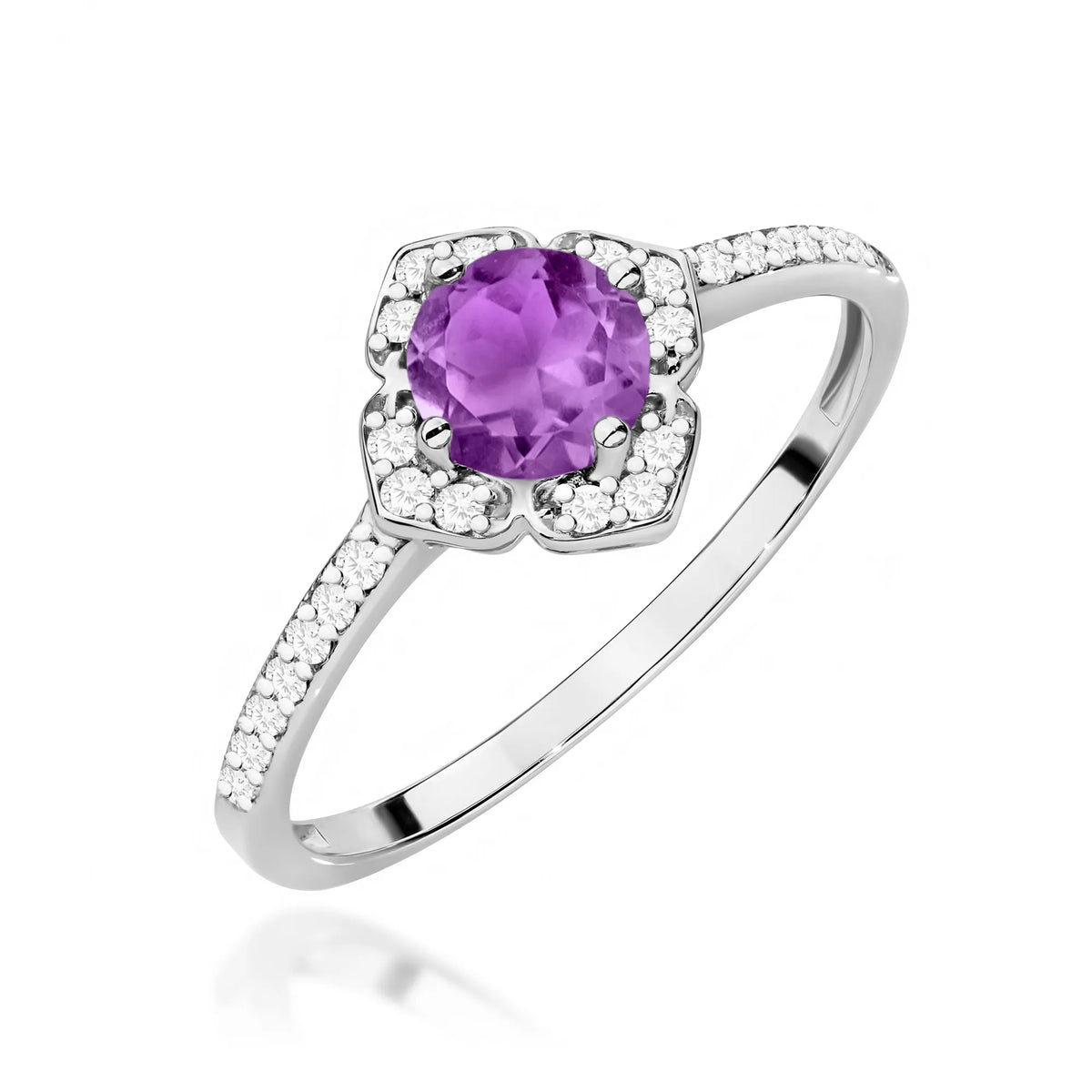 zlatý prsteň kvet s 0,50 ct ametystom a diamantmi w0603-amv-01