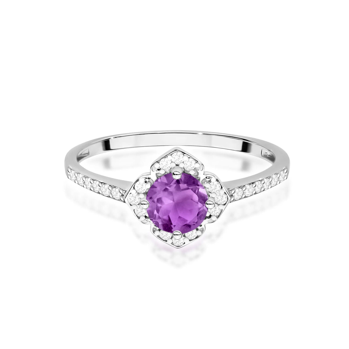 zlatý prsteň kvet s 0,50 ct ametystom a diamantmi w0603-amv-01