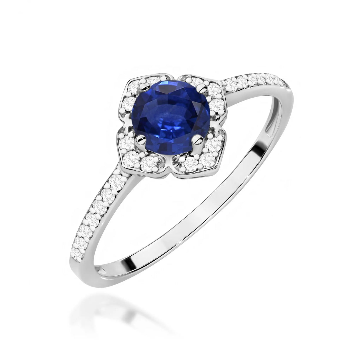 zlatý prsteň kvet s 0,50 ct zafírom a diamantmi w0603-sab-01