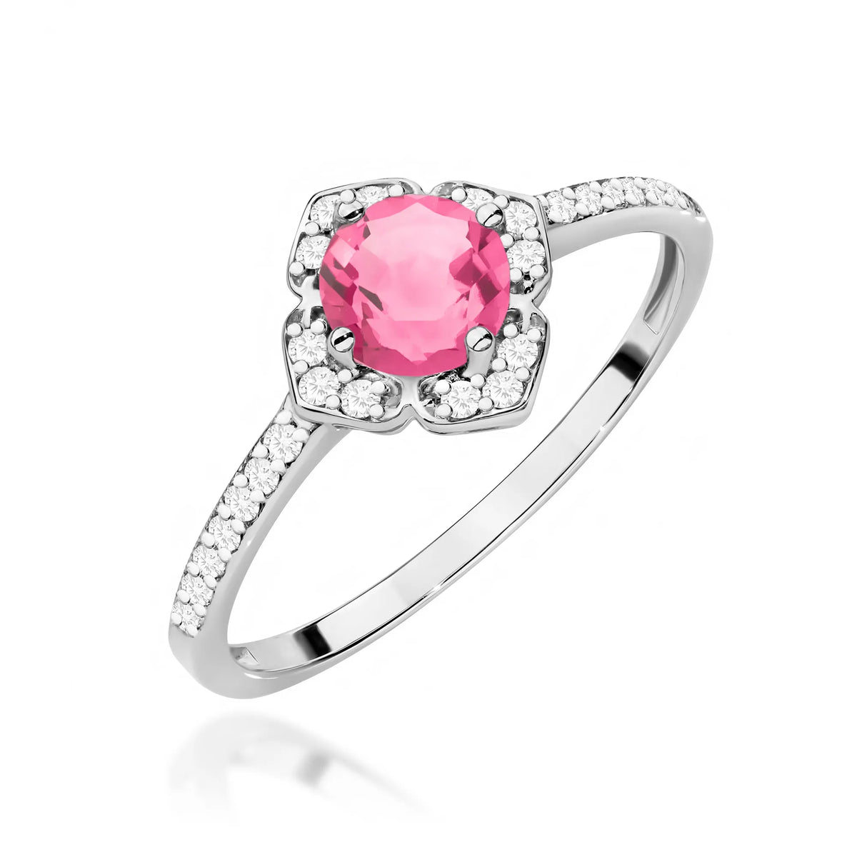 zlatý prsteň kvet s ružovým topásom 0,60 ct a diamantmi w0603-top-01