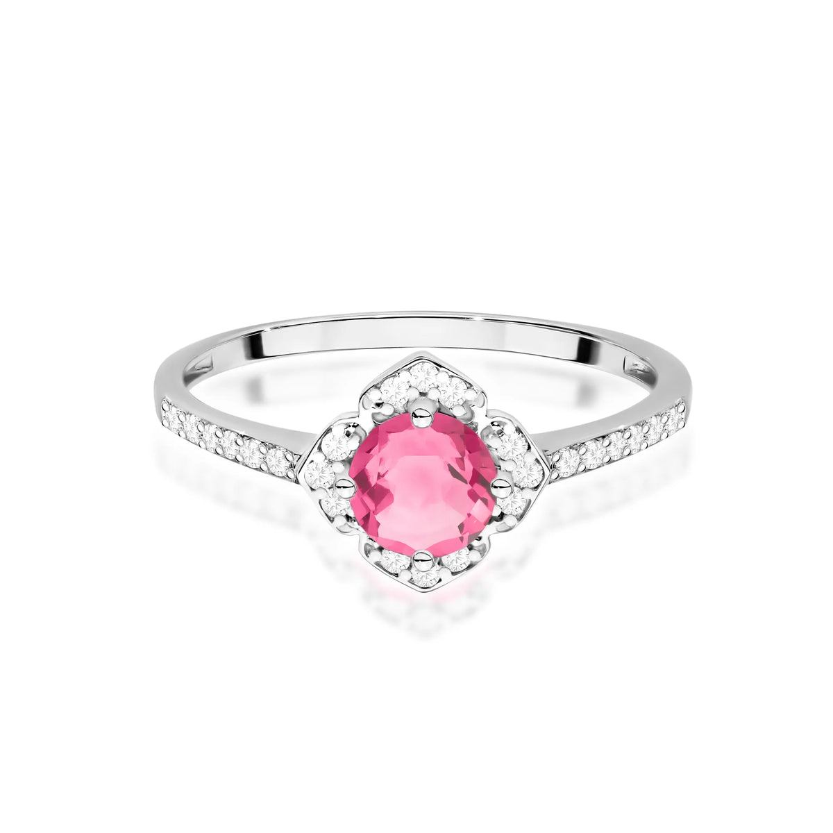 zlatý prsteň kvet s ružovým topásom 0,60 ct a diamantmi w0603-top-01