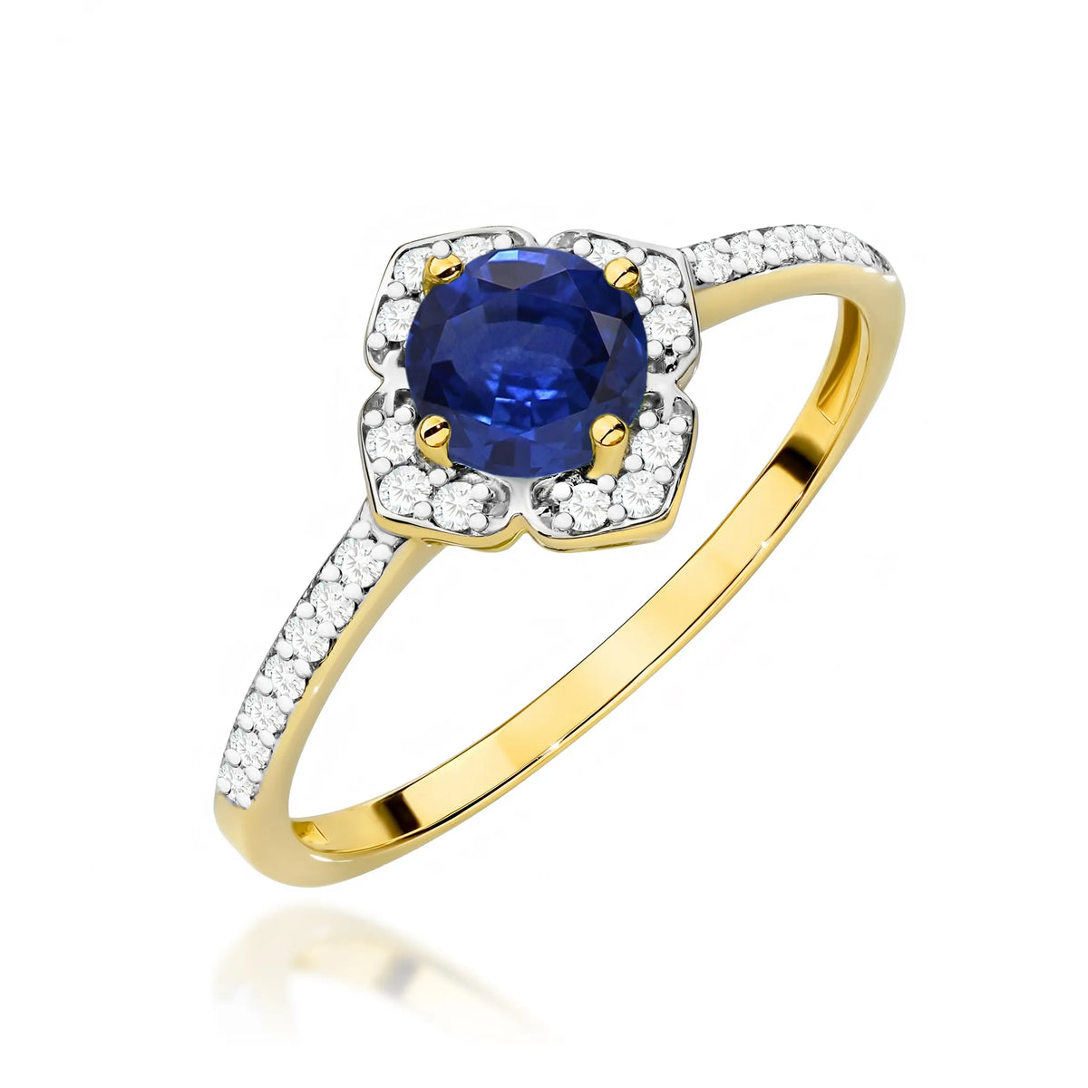 zlatý prsteň kvet s 0,50 ct zafírom a diamantmi w0603-sab-01