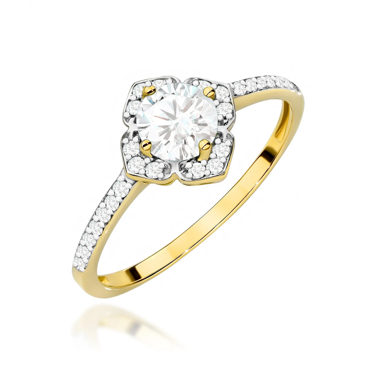 zlatý prsteň kvet s 0,60 ct bielym zafírom a diamantmi w0603-sa-w-01