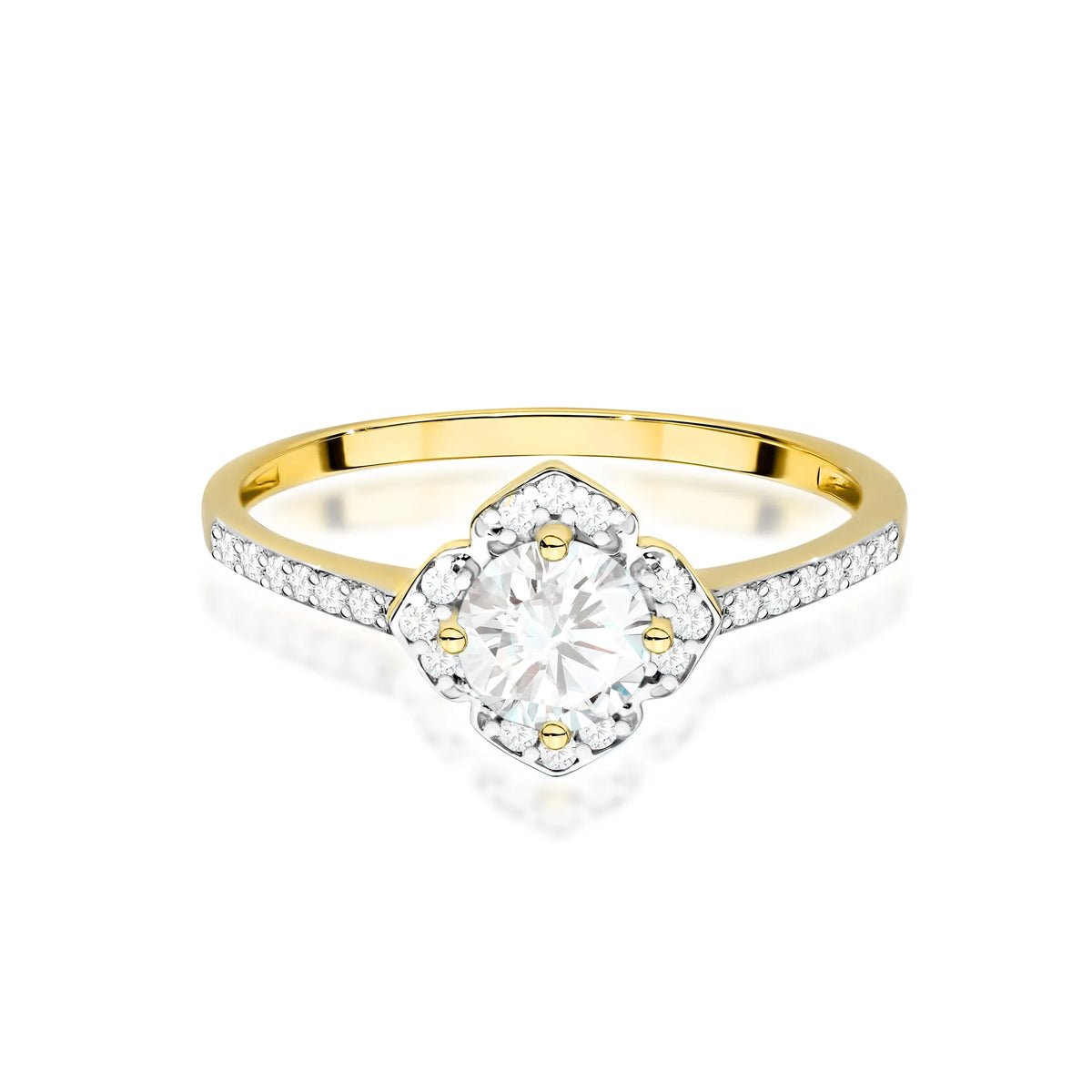 zlatý prsteň kvet s 0,60 ct bielym zafírom a diamantmi w0603-sa-w-01