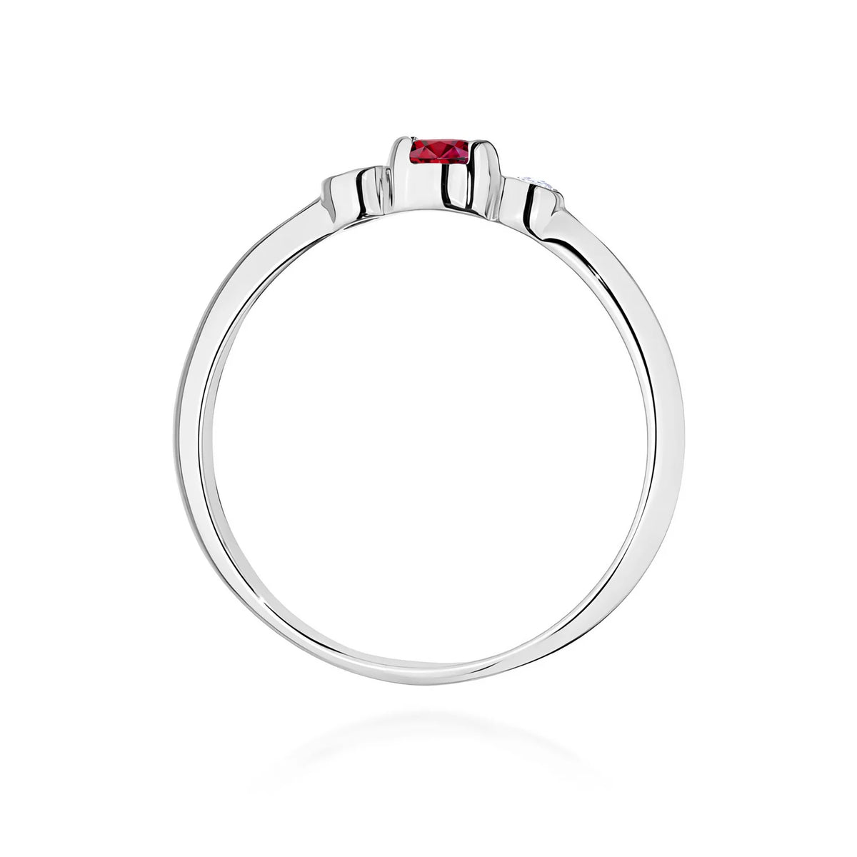 Prsteň z bieleho zlata s rubínom s hmotnosťou 0,15 ct a diamantmi s celkovou hmotnosťou 0,06 ct