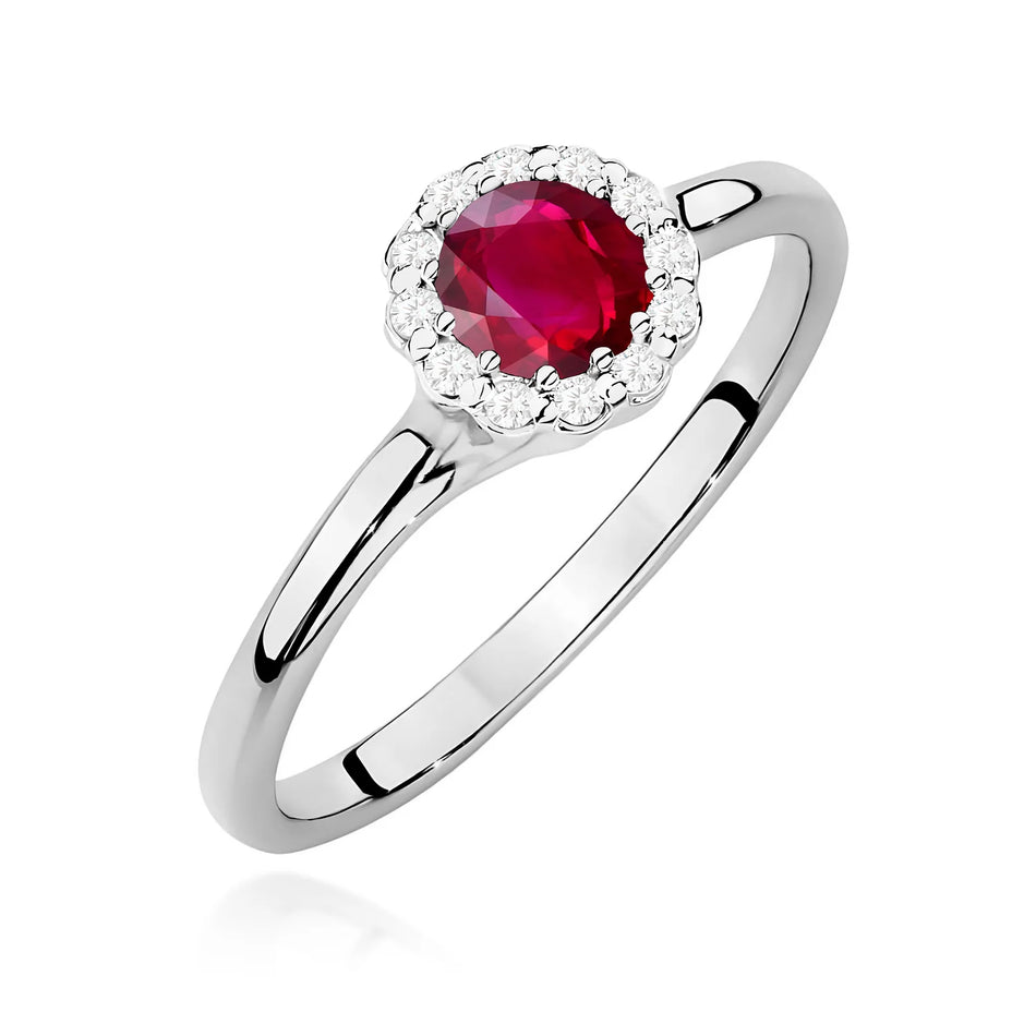 Prsteň z bieleho zlata s rubínom s hmotnosťou 0,60 ct a diamantmi s hmotnosťou 0,103 ct