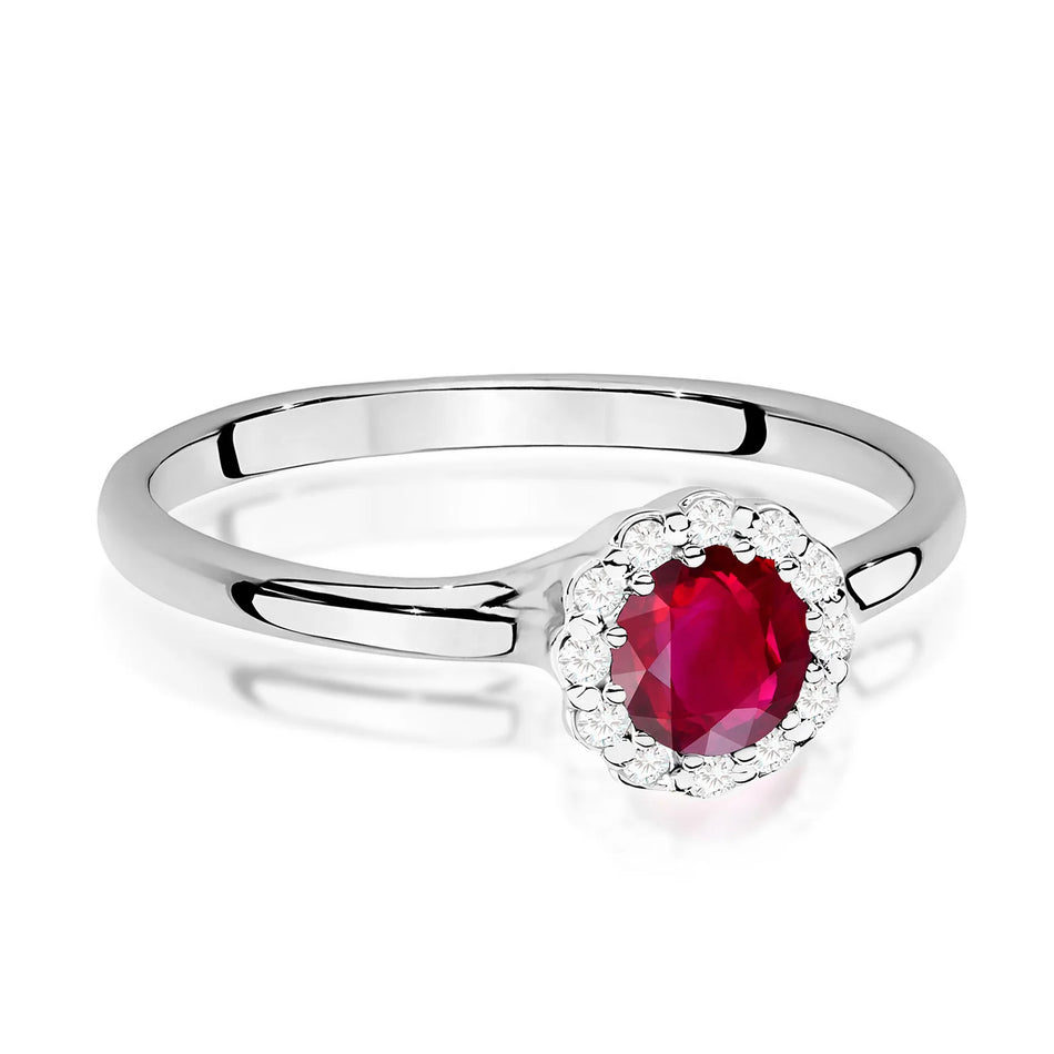 Prsteň z bieleho zlata s rubínom s hmotnosťou 0,60 ct a diamantmi s hmotnosťou 0,103 ct